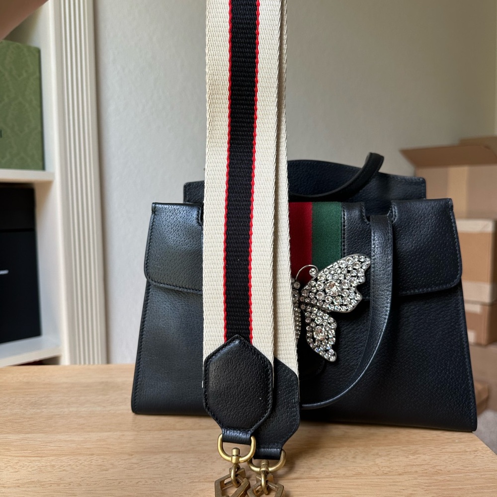 Gucci Black Leather Satchel with Crystal Butterfly - Picture 5 of 15